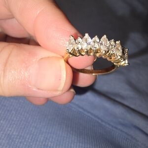 Ring Size 7 & 7/8 Gold Tone & Clear Gemstones